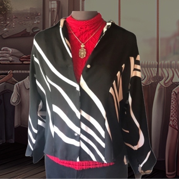 Jaiper Black & White Button Down Top‎ zebra print shirt top - Picture 1 of 8